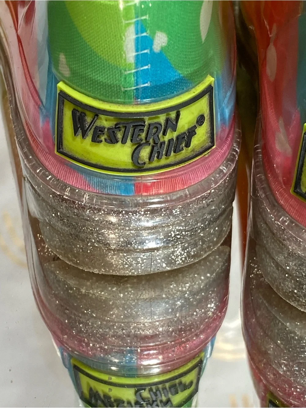 Western Chief Rainbow Heart Kids Rain Boots with Glitter Handles